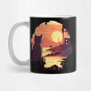 Cat Watching Sunset Mug